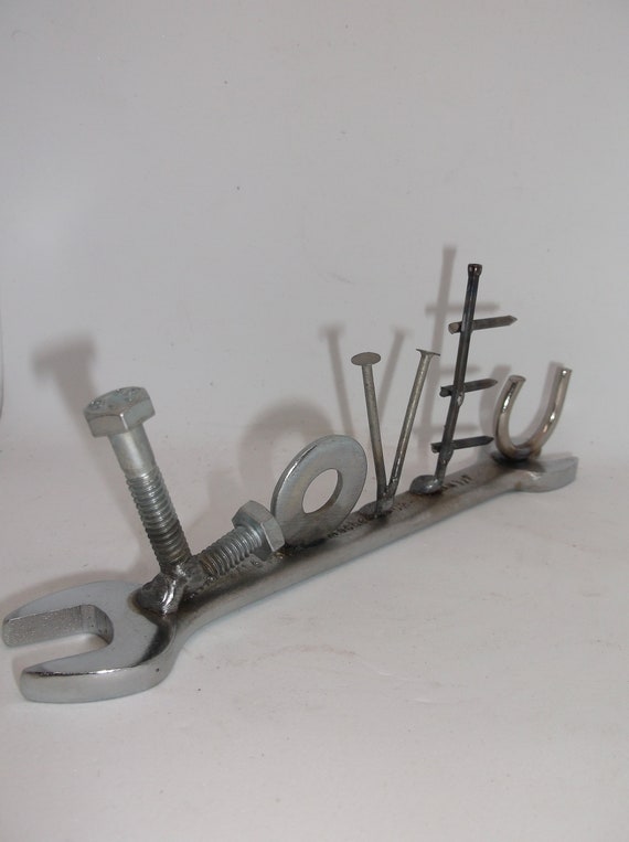 Love U miniature gift ideas tiny wrench metal welded art recycled tool Valentine s Day present