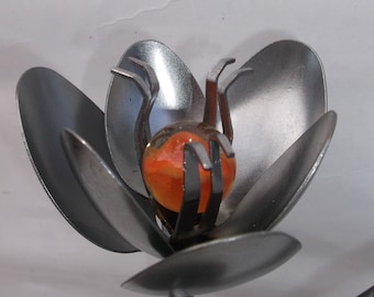 Orange Tulip, Metal Art Tulip, Spoon Flower, Recycled Silverware Flower