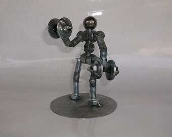 Dumbbell Weight Lifter, Miniature Metal Bolt Figurine, Athlete Exercise Personal Trainer