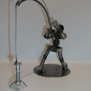 Fisherman, Angler, Metal Bolt Figurine, Upcycled Art
