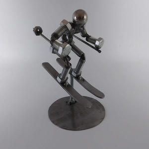 Skier Metal Bolt Figurine