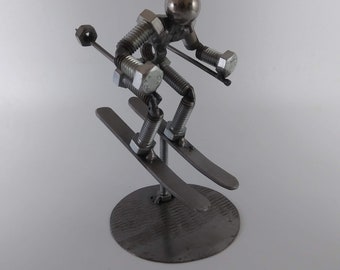 Skier Metal Bolt Figurine