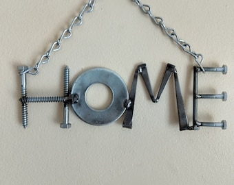 Home Door Hanger, Front Door Sign,  Welded Metal Art Decor, Recycled up cycled Letters