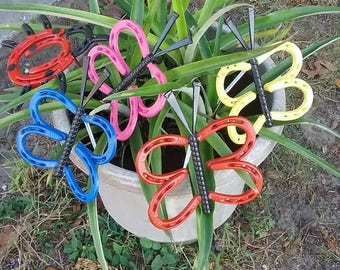 Horseshoe Butterfly Garden Art, Garden Art, Upcycled Metal Art