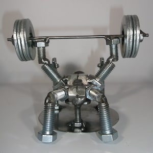 Bench Press 4 Plates, Weight Lifter, Metal Bolt Figurine, Power Lifter, Athlete Exercise Personal Trainer