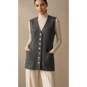 Vintage Balenciaga Le Dix Paris Wollweste, lang, sehr guter Zustand, aufgesetzte Taschen, Seidenfutter, sehr guter Zustand