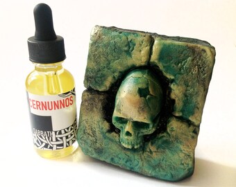 Cernunnos Beard oil and LIMITED EDITION Gilded Emerald Celtic Skull Soap set Bath Sabbath Exclusive