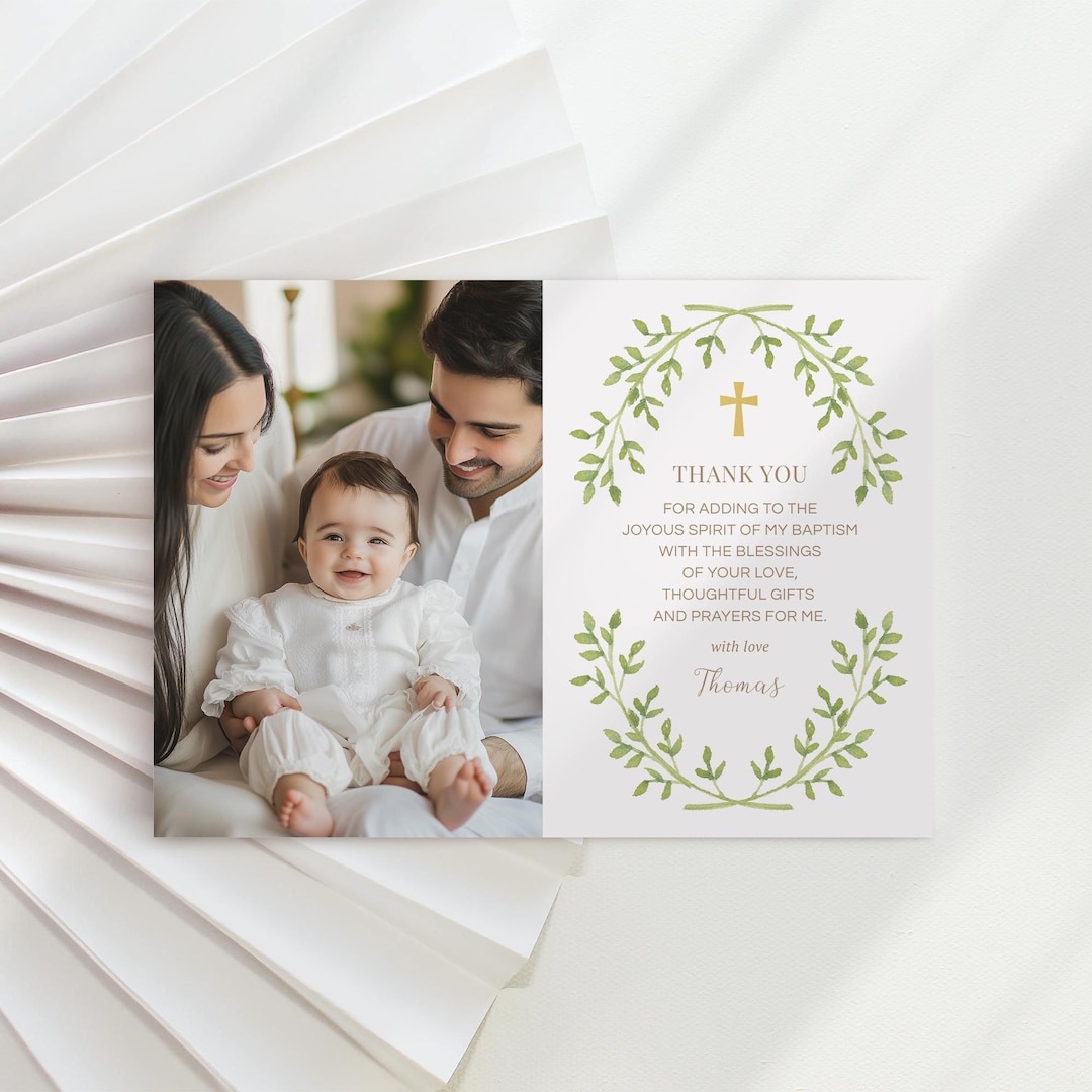 Editable Baptism Thank You Card, Christening Thank You Card, Photo ...