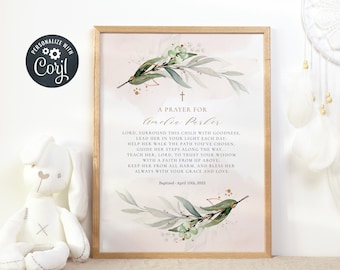 Baptism Gift Girl, Digital Prayer Sign, Christening Gift, Baptism Prayer Sign, Godmother gift, Greenery with Gold and Nude (CH576)