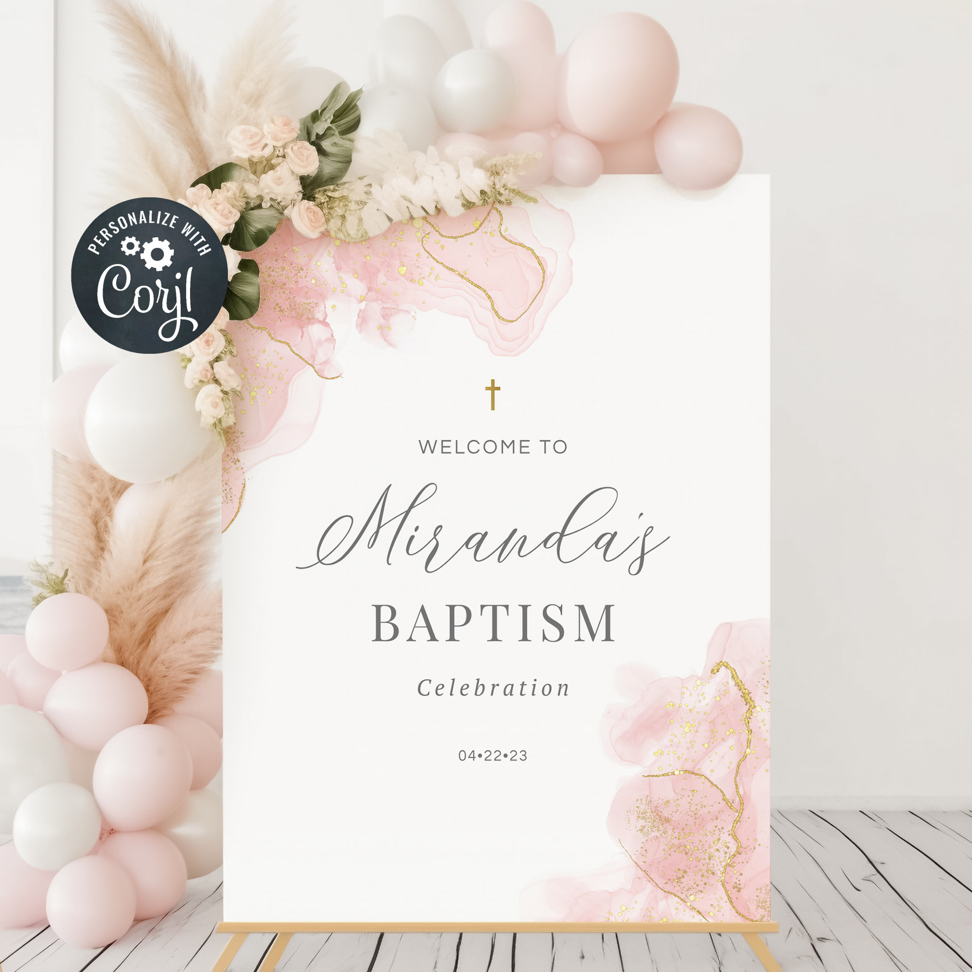 Creative Party Wimpelkette – Mit Aufschrift "On Your Christening", Geprägt, Pink, Für Taufen & Feiern