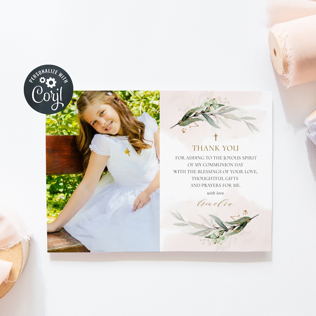 Holy Communion Thank You Card Template Girl Photo Thank You - Etsy