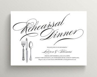Printable Wedding Rehearsal Dinner Invitation - Vintage Script / Black & White invite (RD57)
