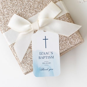 Baptism Favor Tags, Editable Christening Favor Tags, Printable Favor Tags, Blue Watercolour (CH510)