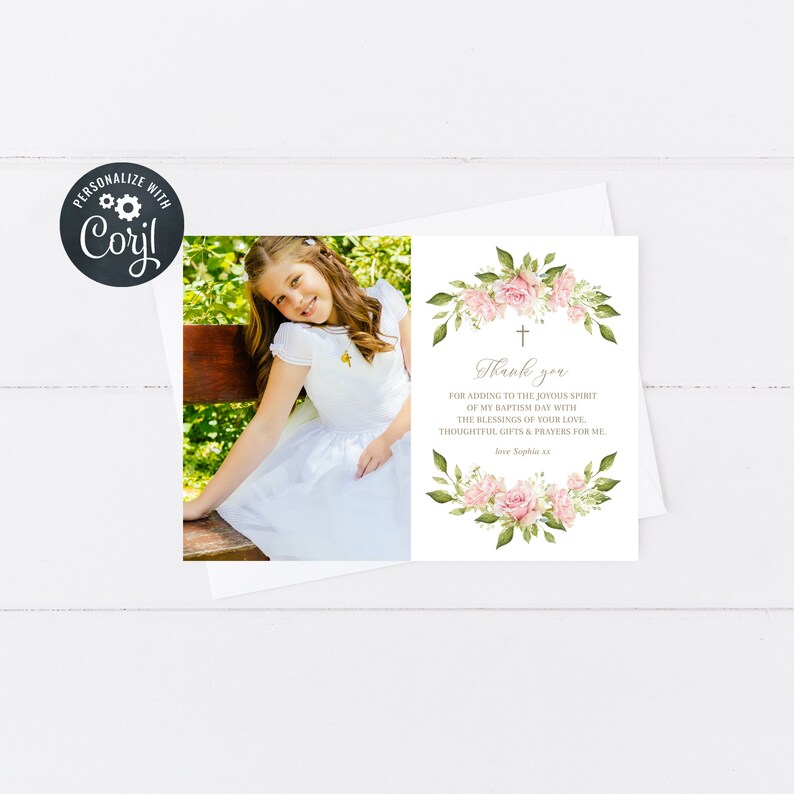 Communion Thank You Card Template Photo Communion Girl Etsy