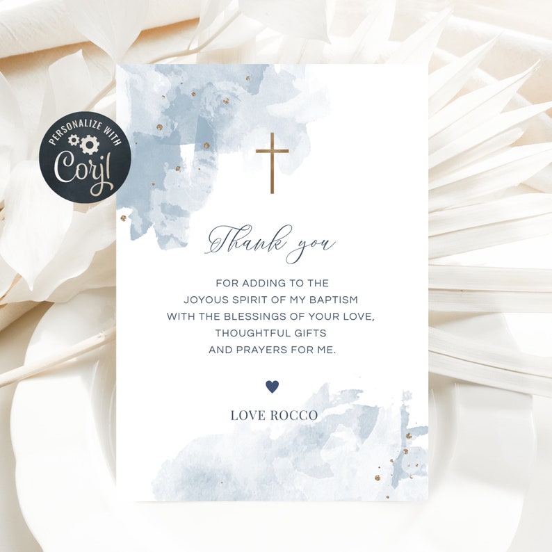 Baptism Thank You Card Template Christening Thank You Card Etsy