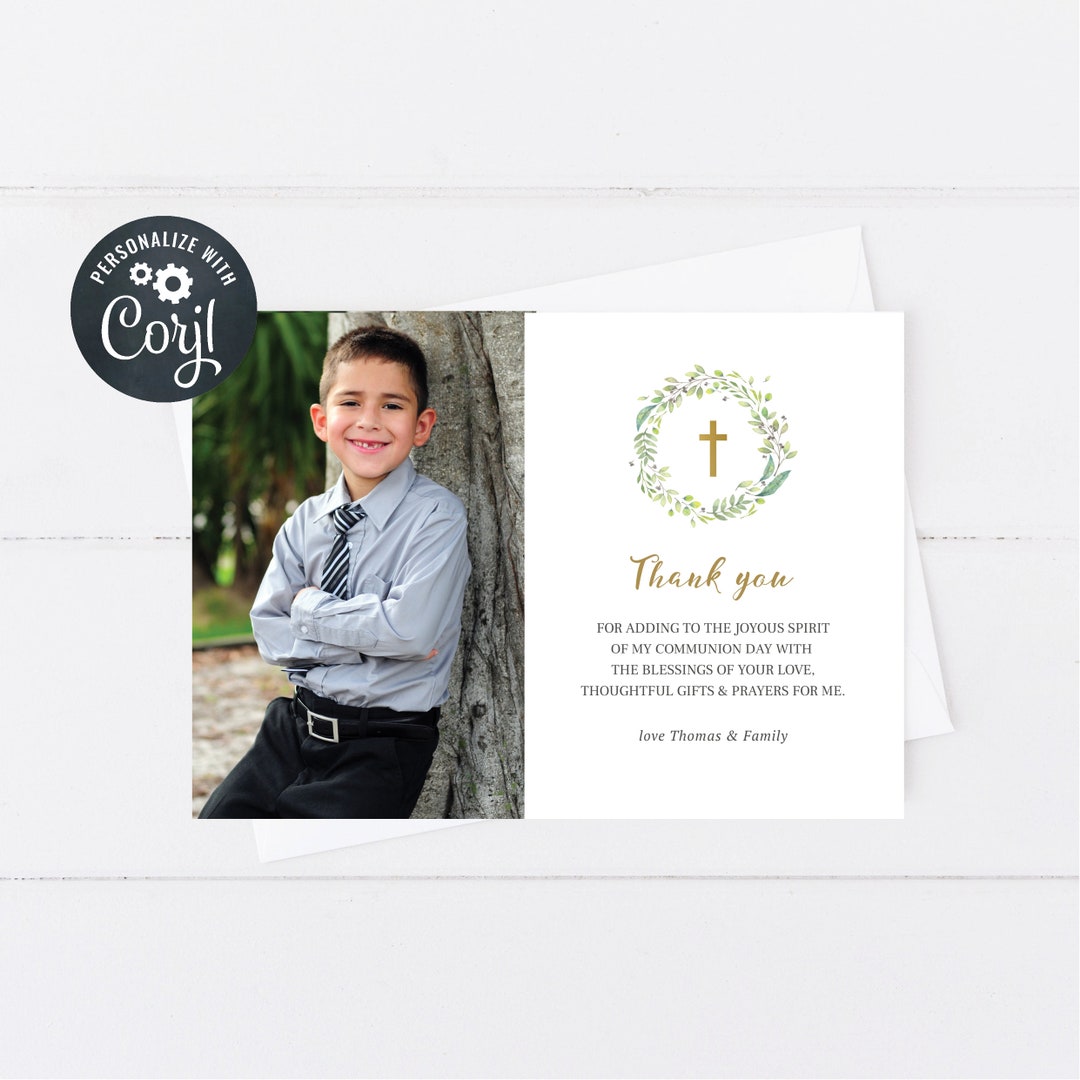Holy Communion Thank You Card Template Photo Thank You Green - Etsy