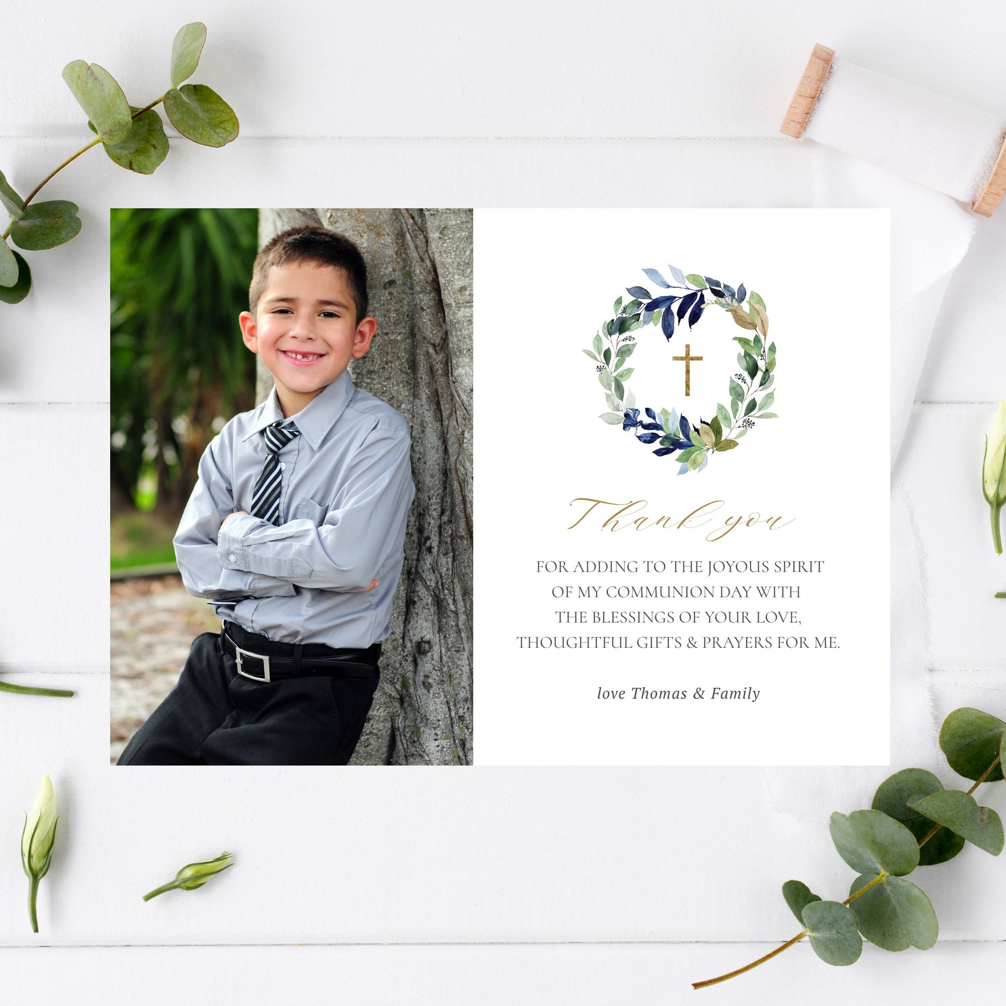 Holy Communion Thank You Card Template, Photo Thank You, Green & Navy Wreath Thank You Card CH581 - Etsy holy-communion-thank-you-card-template-photo-thank-you-green-navy-wreath-thank-you-card-ch581-etsy