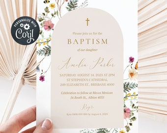 Editable Baptism Invitation, Wildflower Invite, Girl Baptism Invite, Wildflowers, Holy Communion Invite (CH111)