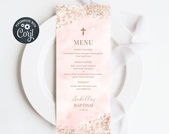 Modèle de menu de baptême de fille numérique, menu de baptême de fille, menu de baptême de fille, menu floral boho (CH506)