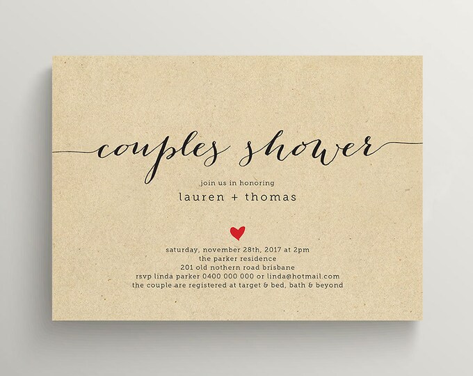 Printable Couples Shower Invitation Kraft Invite BR82 Etsy