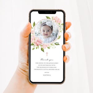 Taufe Elektronisches Dankeschön, Taufe Dankeschön, Digitales Fotodankfoto Danke, Dankeschön, Rosa Rosenkranz (CH948)