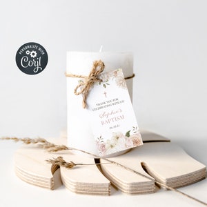 Baptism Favor Tags, Editable Christening Favor Tags, Communion Gift Tag, Printable Favor Tags, Boho Flowers (CH616)