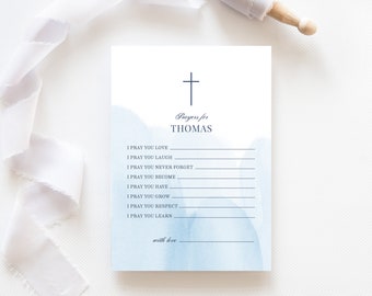 Editable Baptism Prayer Card template, Christening Prayer Card, Baby Boy Prayer Card, Blue Watercolour Prayer Card (CH510)