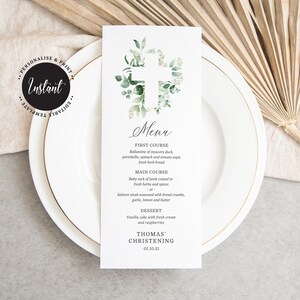 Modèle de menu de baptême, menu de baptême, menu de baptême de garçon, menu d'eucalyptus (CH501)