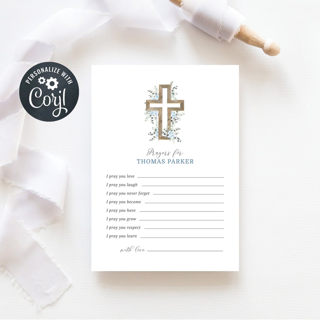 Editable Baptism Prayer Card Template, Christening Prayer Card, Baby ...