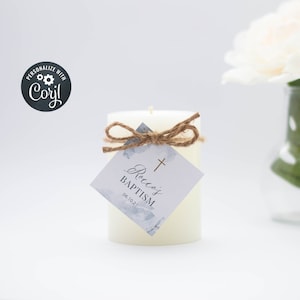 Baptism Favor Tags, Editable Christening Favor Tags, Printable Favor Tags, Blue and Gold Watercolour (CH470)