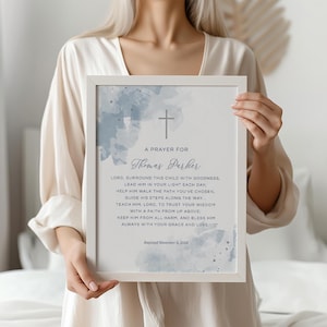 Baptism Gift Boy, Prayer Sign, Christening Gift, Editable Prayer Sign, Godfather Gift, Baptism Printable, Navy and Silver (CH472)