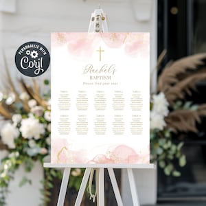 Baptism Seating Chart, Seating Chart Template, Editable Seating Chart, Blush & Gold Watercolour (CH478)