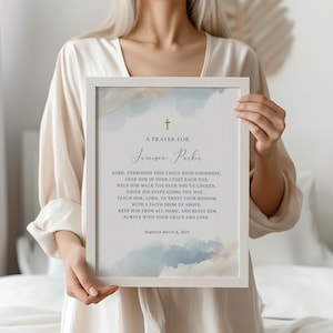 Baptism Gift Boy, Prayer Sign, Christening Gift, Editable Prayer Sign, Godfather Gift, Baptism Printable, Navy, Beige and Gold (CH906)