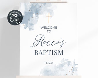 Boy Baptism Welcome Sign, Christening Welcome Sign, Instant Download, Blue Watercolour (CH470)
