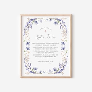 Baptism Gift Girl, Prayer Sign, Christening Gift, Editable Prayer Sign, Godmother Gift, Baptism Printable, Wildflower Wreath (CH942)