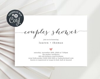 Minimalist Couples Shower Invitation, Couples Shower Invite, Pink and Charcoal (BR108)