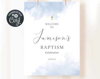 Boy Baptism Welcome Sign, Christening Welcome Sign, Instant Download, Blue Watercolour (CH112)