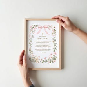 Baptism Gift Girl, Prayer Sign, Christening Gift, Editable Prayer Sign, Pink Wildflower with Bow (CH909)