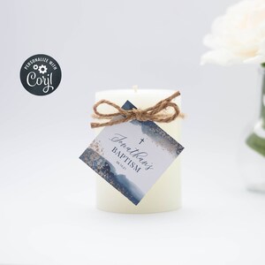 Baptism Favor Tags, Editable Christening Favor Tags, Communion Gift Tags, Printable Favor Tags, Navy Blue and Gold Watercolour (CH492)