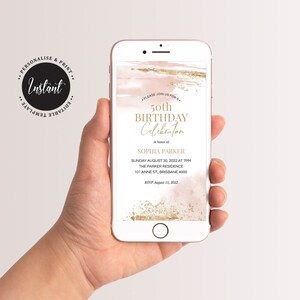 Birthday Evite, Female Birthday Invite, Digital Invite, 30th, 40th, 50th, 75th, 80th Birthday, Pink And Gold Glitter Birthday Invite (BD12)