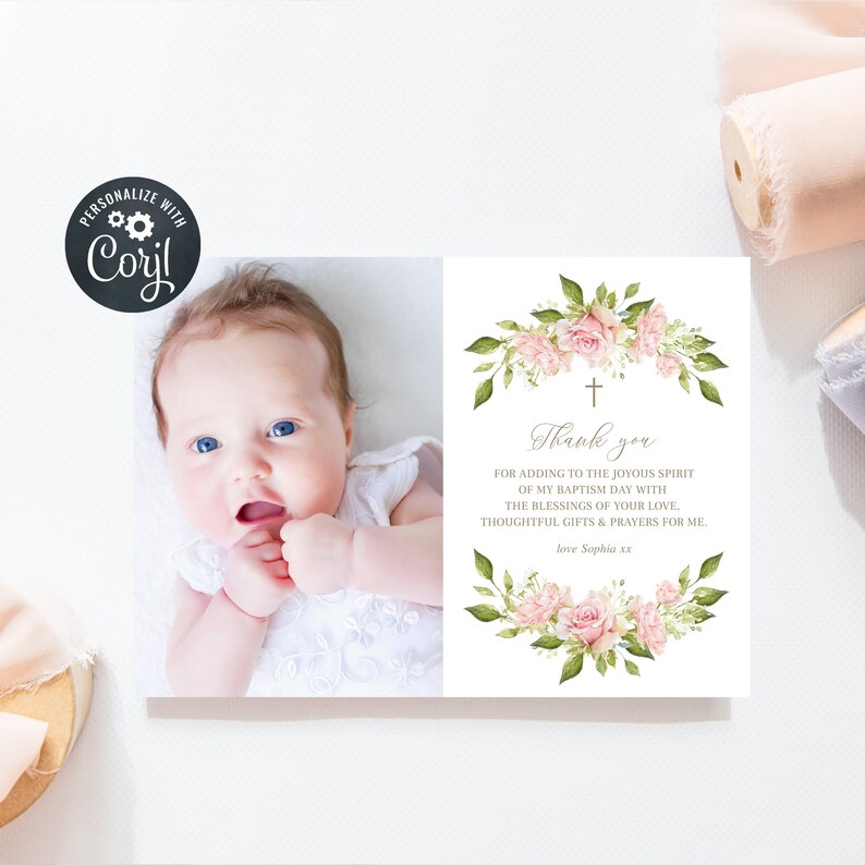 Communion Thank You Card Template Photo Communion Girl Etsy