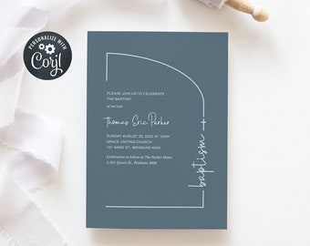 Printable Boy Baptism Invitation, Communion, Boy Christening Invite, Modern Arch Invite (CH534)