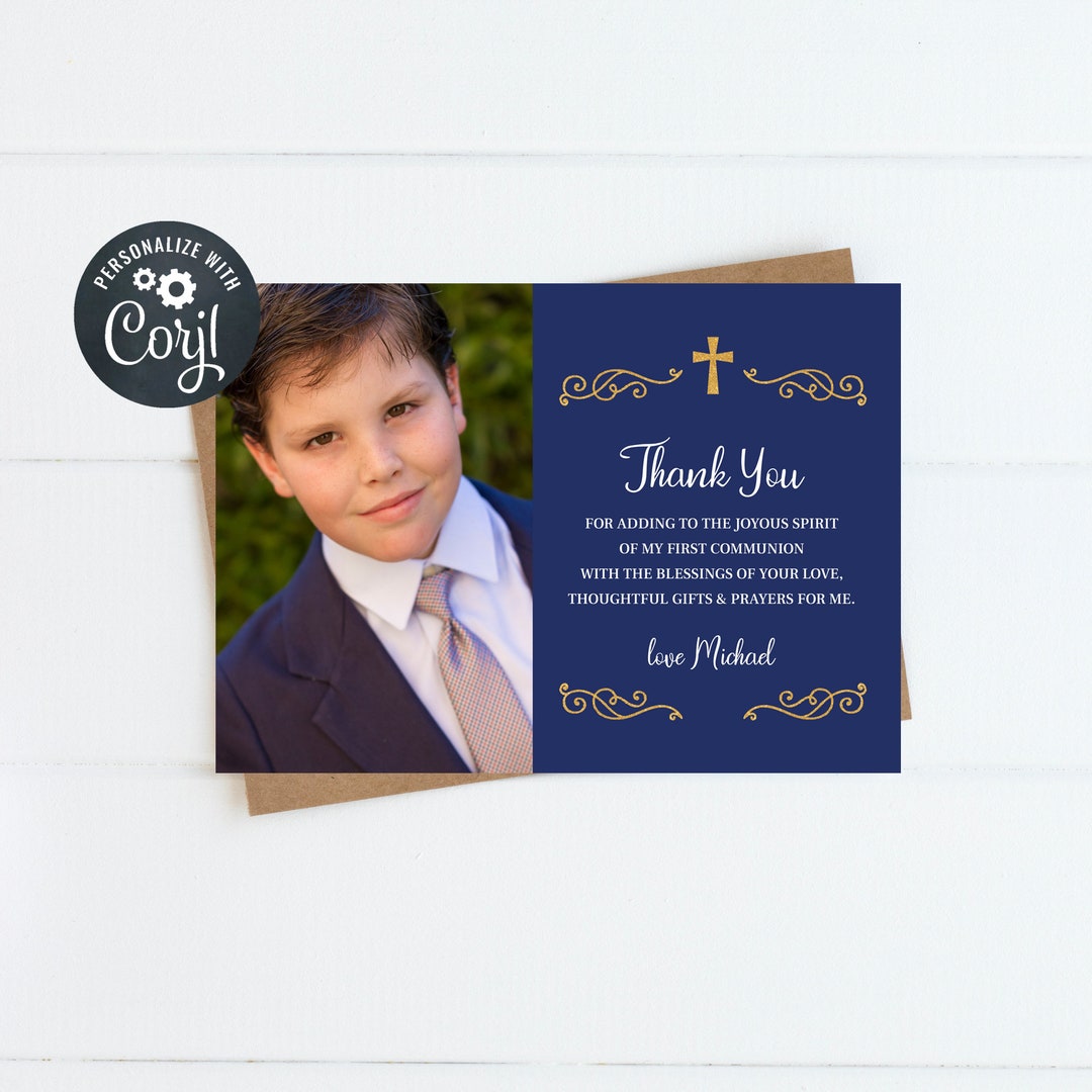 Communion Thank You Card Template, First Communion Thank You Card