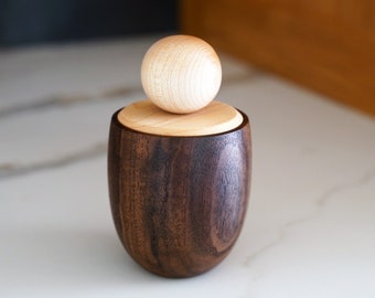 Walnut & Maple Salt Cellar with Round Knob, Wooden Round Box, Lidded Box, Keepsake Box