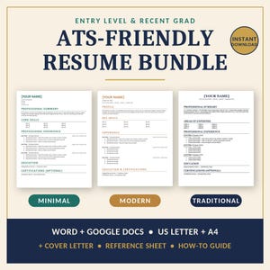 3 ATS-Friendly Resume Templates | Minimal, Modern, Traditional, CV Template