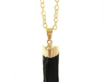 Black Tourmaline Druzy Agate Pendant Necklace on Gold Filled Chain