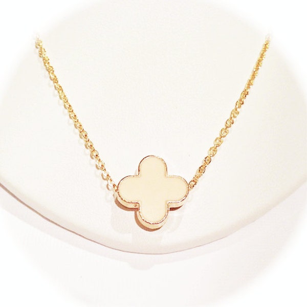 Peach Modern Clover Necklace on Gold Chain