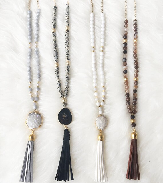 Handmade Boho Agate Druzy Assemblage Pendant Necklace