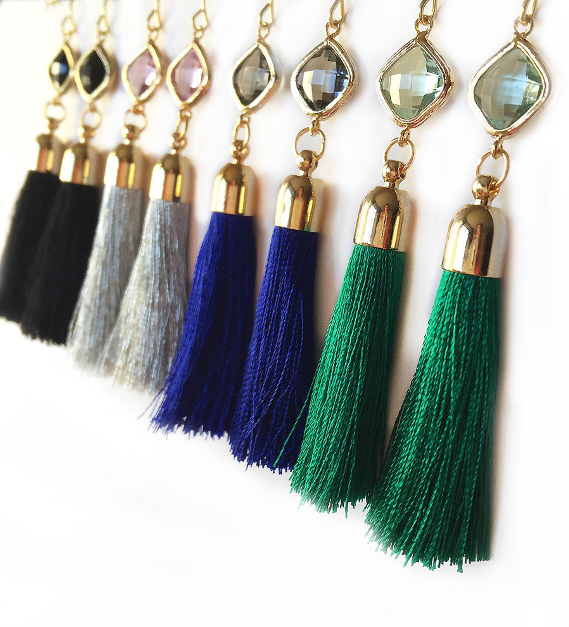 Tassel Earrings Tassel Earrings W/ Gemstone Gold Tassel Jewelry Dangle ...