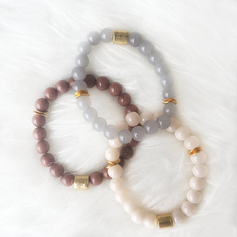 Beaded Natural Gemstone Stackable Bracelets Stretchy Beaded Bracelet Gold Beaded Bracelet Gemstone Bracelet Stretchy Bracelet zdjęcie 5